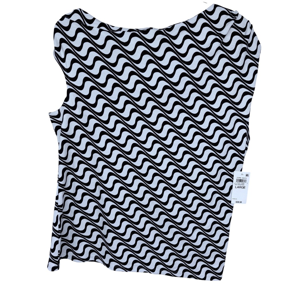 NEW INC Extended Shoulder Cowlneck Top‎ Arlo Waves Womens Large Black White